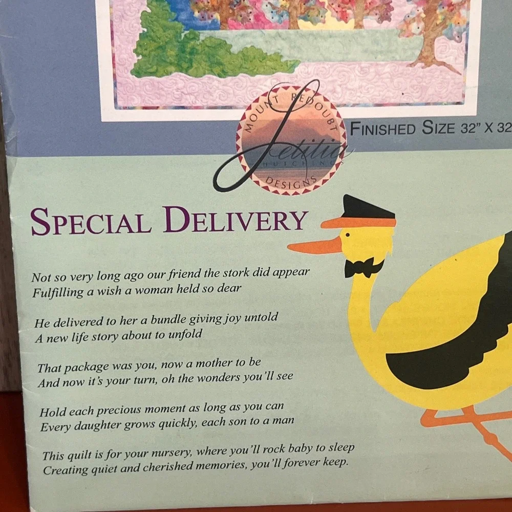Mount Redoubt Designs Special Delivery Stork Baby Quilt Pattern MRD016 32x32